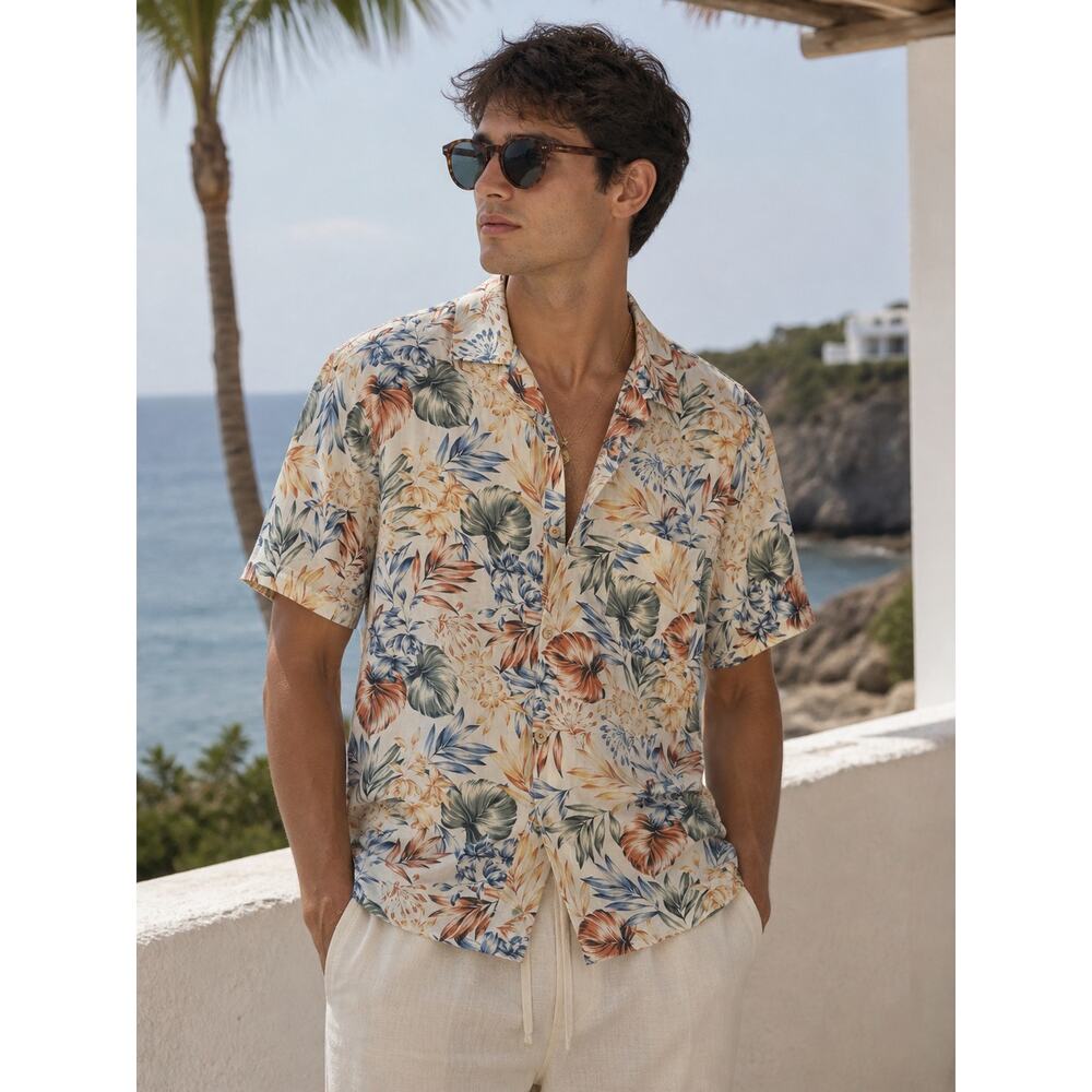 Men's‎ Magaschoni Tropical Hawaiian Camp Shirt M Resort Casual Preppy Vacation